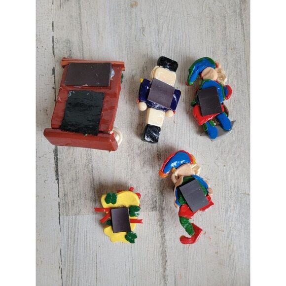 Vintage fireplace stalking dog elf Santa Claus Nutcracker magnet Xmas decor - Picture 7 of 9